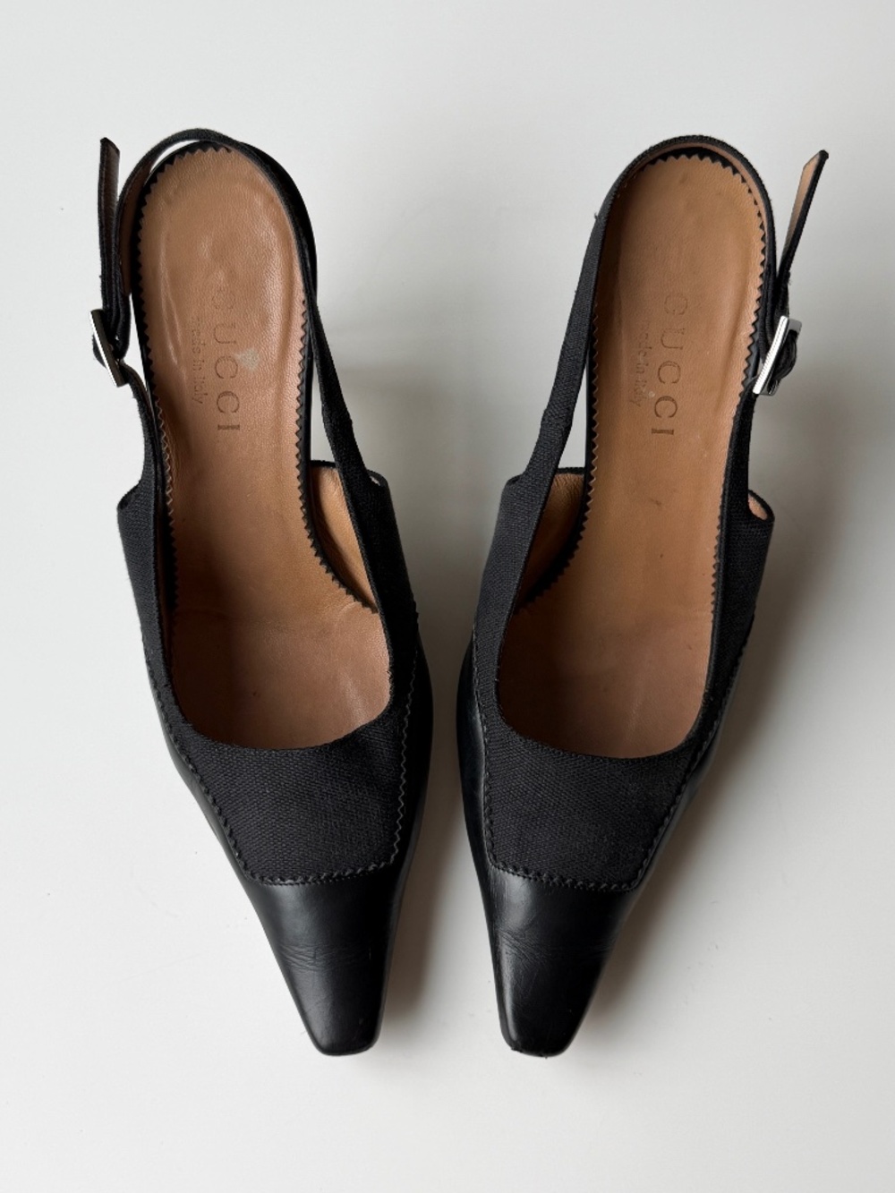Vintage Gucci by Tom Ford Leather & Fabric Slingbacks, US 7